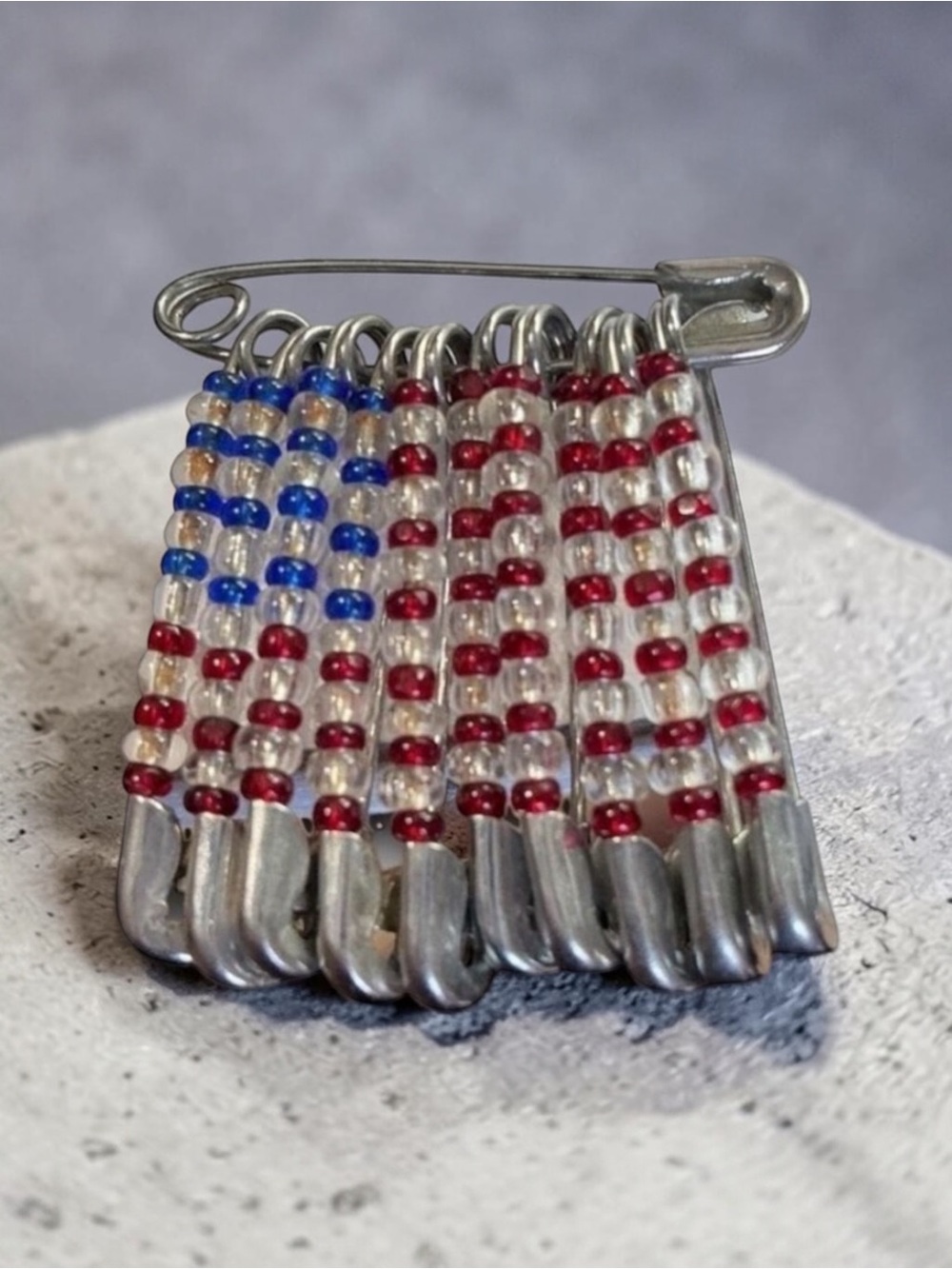 Vintage Handmade American Flag Safety Pin & Beads